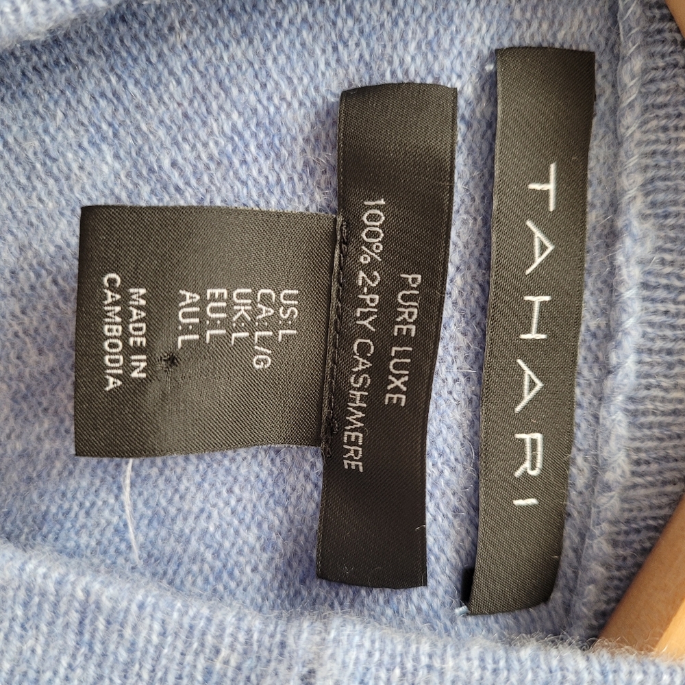 TAHARI 100% CASHMERE 2 ply Pure Luxe Color Block Long Sleeve Mock Neck Sweater - Picture 7 of 9